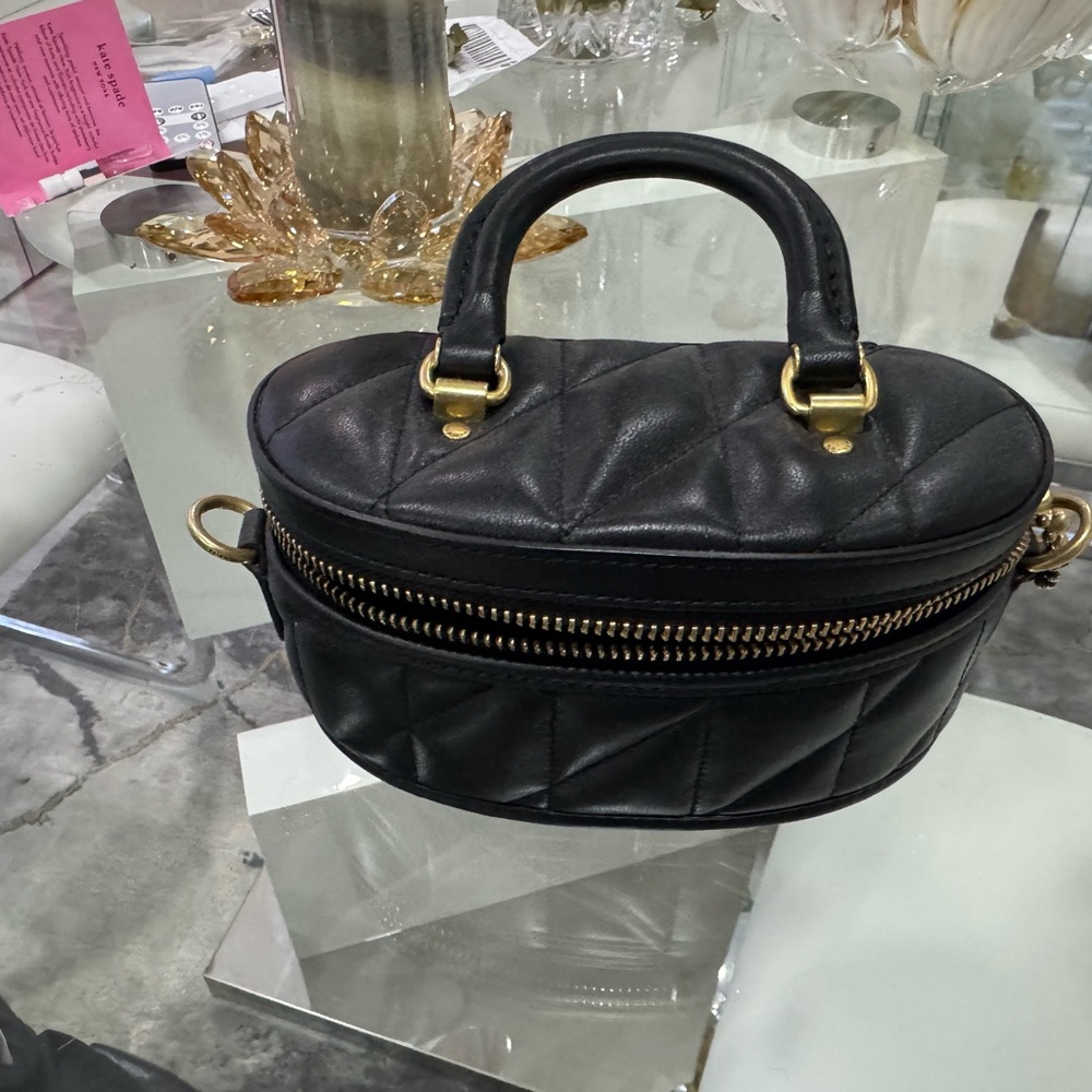 Coach Black Quilted Crossbody Top-Handle Bag with Gold Hardware